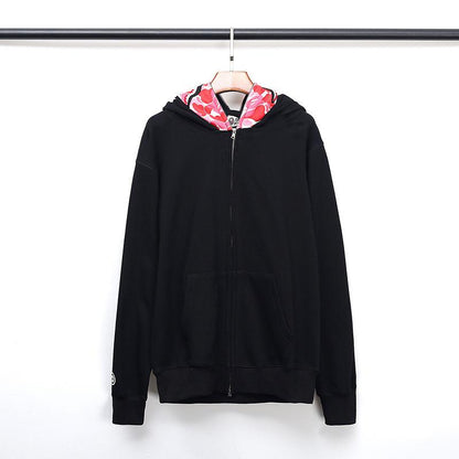 Bathing Ape Hoodie Fall/Winter Double Hood Camouflage Shark Head Zipper Fleece Padded Coat Sweatshirt