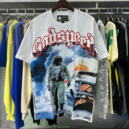 Godspeed T-shirts Fire Car Printing Cotton Casual Short Sleeves Men and Women