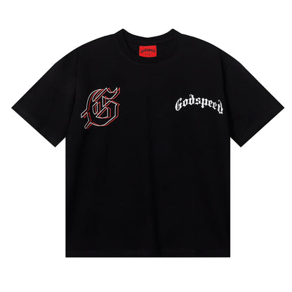 Godspeed T-shirts Double Sided Skull Face Printed Cotton Casual Short Sleeve Men and Women