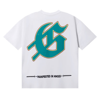Godspeed T-shirts Speedboat Shark Print Cotton Crew Neck Short Sleeve Men and Women