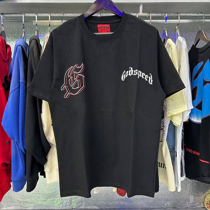 Godspeed T-shirts Double Sided Skull Face Printed Cotton Casual Short Sleeve Men and Women