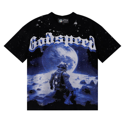 Godspeed T-shirts Space Astronaut Earth Print Cotton Short Sleeve Men and Women