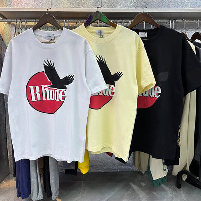 Rhude T-shirts Black Peace Dove Print Cotton Casual Short Sleeve Men and Women