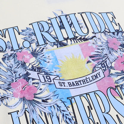 Rhude T-shirt Flag Floral Print Short Sleeve T-shirt