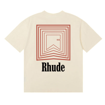 Rhude T-shirts Chevron Red Printed Cotton Casual Short Sleeve Men and Women
