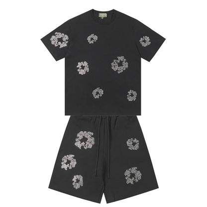 Denim Tears T-shirt & Shorts 2 Piece Set Rhinestones