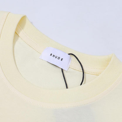 Rhude T-shirts Blue Sunset Print Cotton Casual Short Sleeve Men and Women