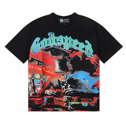 Godspeed T-shirts Play Card Magician Printing Cotton Casual Crew Neck Short Sleeve Men and Women