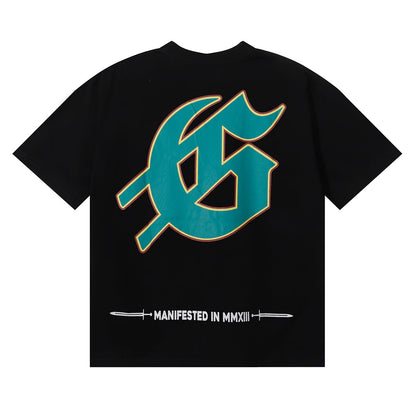 Godspeed T-shirts Speedboat Shark Print Cotton Crew Neck Short Sleeve Men and Women