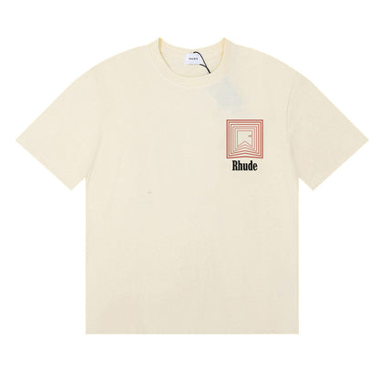 Rhude T-shirts Chevron Red Printed Cotton Casual Short Sleeve Men and Women