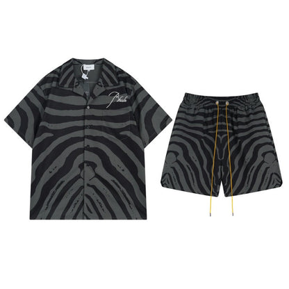 Rhude T-shirt Zebra Letter Embroidery Casual Short Sleeve Shirt, Shorts