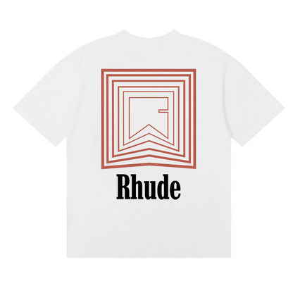 Rhude T-shirts Chevron Red Printed Cotton Casual Short Sleeve Men and Women