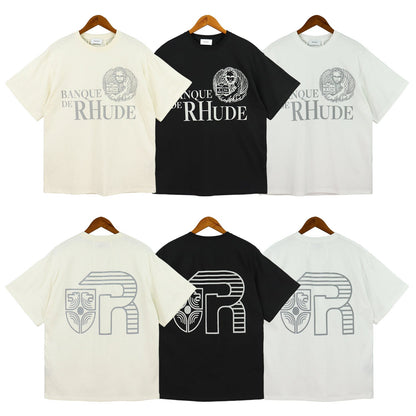 Rhude T-shirt Micro Label Letter Logo Line Pattern Short Sleeve T-shirt Loose