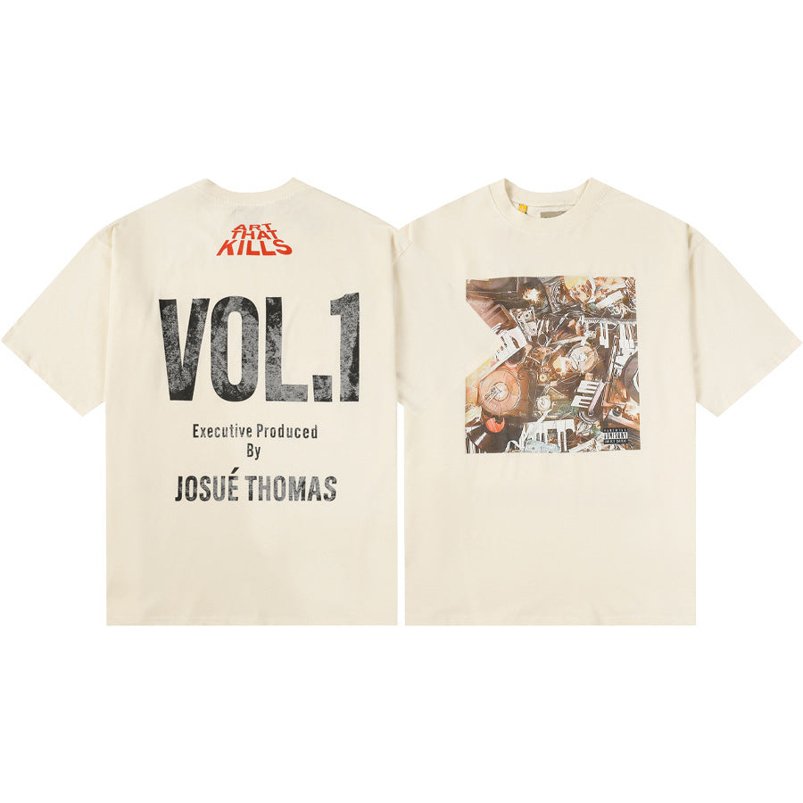 Gallery Dept T-Shirt Hand Painted Ink Splashing Alphabet Washed Retro Short Sleeve T-Shirt