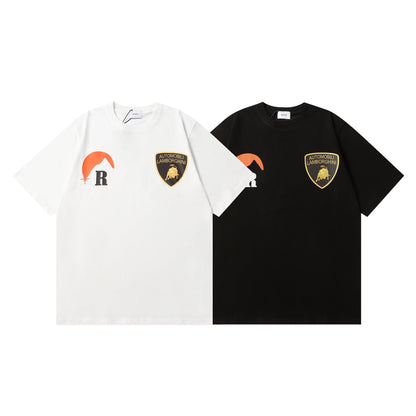 Rhude T-shirt Striped Sunset Snow Mountain Print Short Sleeve T-shirt