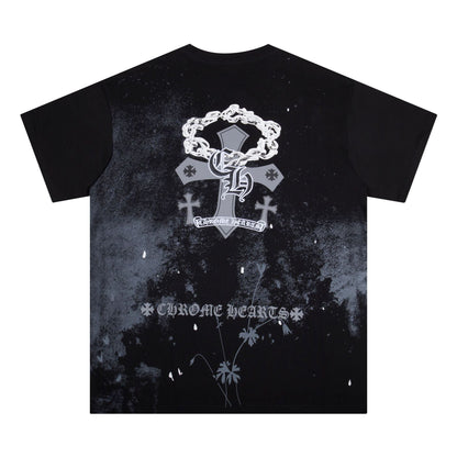 Chrome Heart T Shirts Starry Sky Inkjet Leather Short Sleeve T-Shirt