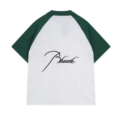 Rhude T-shirt Pocket Letter Embroidery Color Matching Short Sleeve Shirt