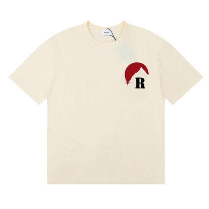 Rhude T-shirt Letter Snow Mountain Sunset Pattern Short Sleeve T-shirt