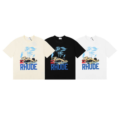 Rhude T-shirt Racing Formula Letter Logo Pattern Short Sleeve T-shirt