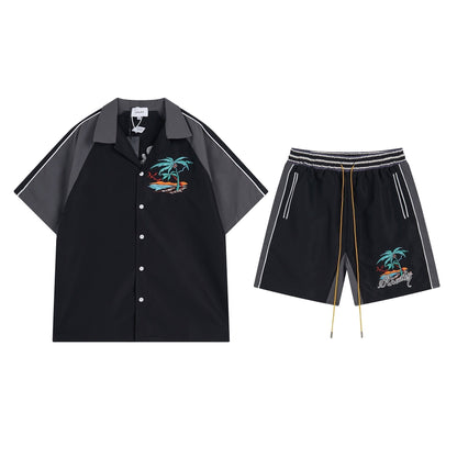 Rhude T-shirt Coconut Alphabet Beach Embroidery Short Sleeve Shirt Shorts