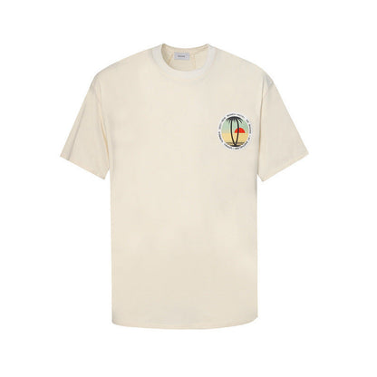 Rhude T-shirt Sunset Coconut Alphabet Print Short Sleeve T-shirt