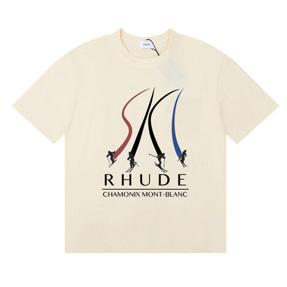 Rhude T-shirt Ski Theme Letter Print Short Sleeve T-shirt