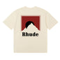 Rhude T-shirt Letter Snow Mountain Sunset Pattern Short Sleeve T-shirt