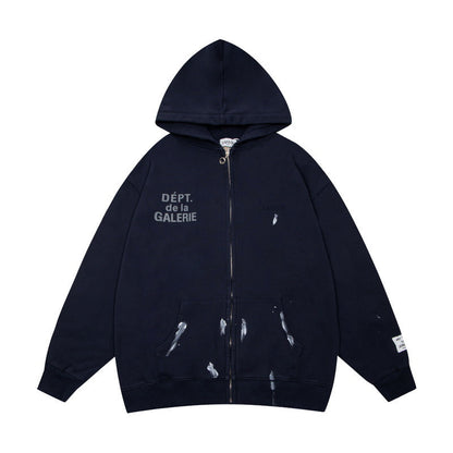 Gallery Dept Hoodie Loose Casual Cardigan Distressed Hoodie