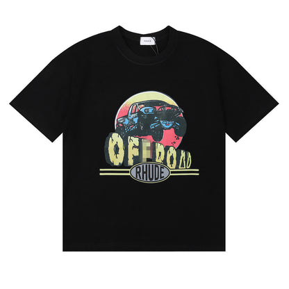Rhude T-shirt Alphabet Coconut Racing Pattern Short Sleeve T-shirt
