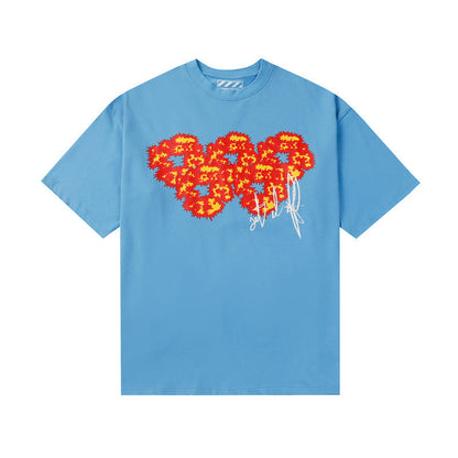 Denim Tears T-shirts Flame Wood Cotton Printed Loose Short Sleeve T-shirt