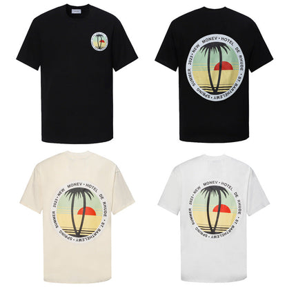 Rhude T-shirt Sunset Coconut Alphabet Print Short Sleeve T-shirt
