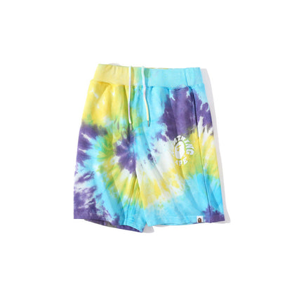 Bathing Ape Shorts Blue Yellow Purple Tie-Dye Shorts Casual Pants Beach Pants