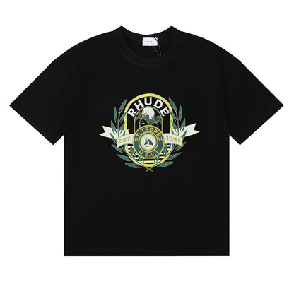 Rhude T-shirt Alphabet Coconut Racing Pattern Short Sleeve T-shirt