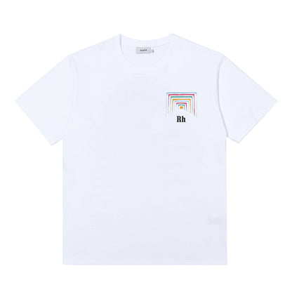 Rhude T-shirt Rainbow Square Circle Printed Short Sleeve T-shirt