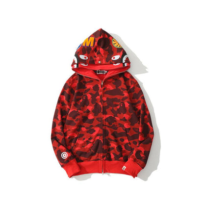 Bathing Ape Jacket Spring Fashion Brand Double Hood Camouflage Cardigan Zipper Sweater Coat for Men and Women
