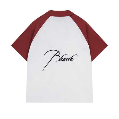 Rhude T-shirt Pocket Letter Embroidery Color Matching Short Sleeve Shirt