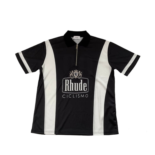 Rhude T-shirt Cross-border European and American trendy brand RHUDE badge letter half zipper mesh lapel short-sleeved T-shirt men's and women's high street polo shirt