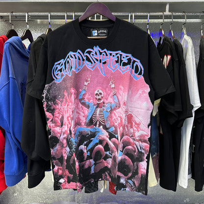 Godspeed T-shirts Skeletons Crowd Printed Cotton Casual Short Sleeves Men and Women