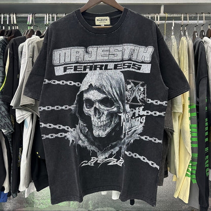 MAJESTIK Death Chain Skull Graphic T-Shirt ¡ª context