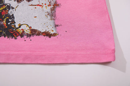 MAJESTIK Pink Rhinestone Distressed Graphic T-Shirt ¡ª detail