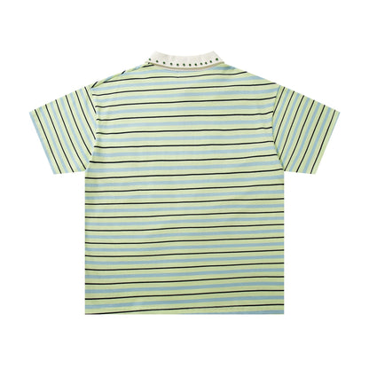MAJESTIK Mint Green Striped Half-Zip Polo Shirt ¡ª back