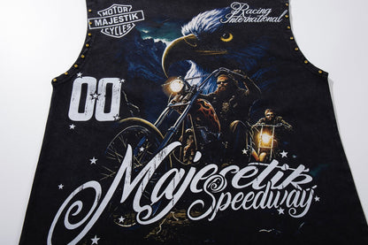 MAJESTIK Speedway Eagle Motorcycle Sleeveless T-Shirt ¡ª detail