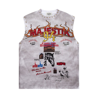 MAJESTIK Studded Washed Graphic Sleeveless T-Shirt ¡ª hero