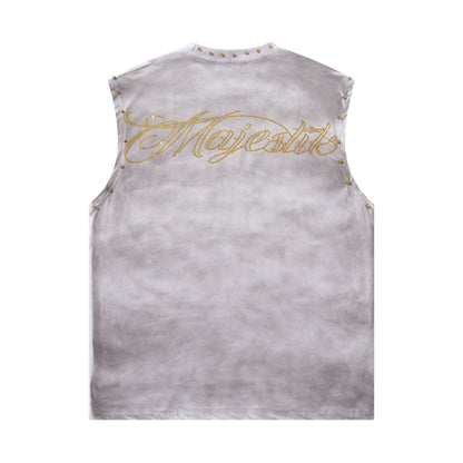 MAJESTIK Studded Washed Graphic Sleeveless T-Shirt ¡ª back