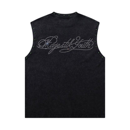 MAJESTIK Rhinestone Graphic Sleeveless T-Shirt ¡ª back