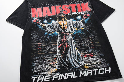 MAJESTIK Washed Black Graphic Short-Sleeve T-Shirt ¡ª front