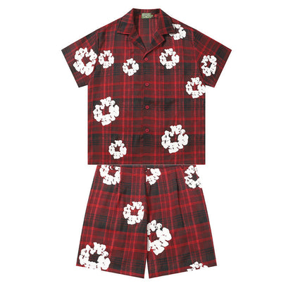Denim Tears Shirt & Shorts 2 Piece Set Kapok Plaid Short Sleeve