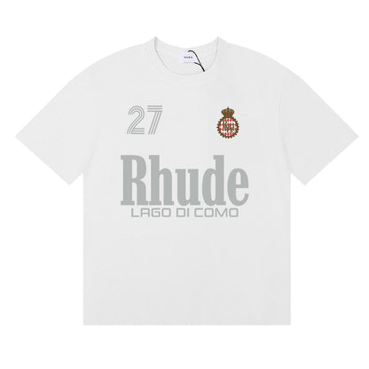 Rhude T-shirts LAGO DI COMO Printed Cotton Casual Short Sleeve Men and Women