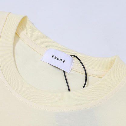 Rhude T-shirts Flag Floral Print Cotton Casual Loose Short Sleeve Men and Women