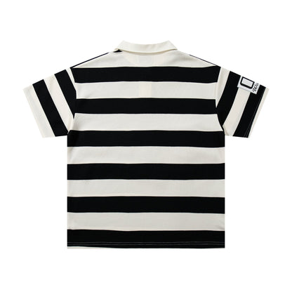 MAJESTIK Striped Crest Graphic Polo Shirt ¡ª back